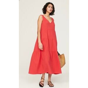 MARINE LAYER NWT Corinne Maxi Dress Sz XL Red Pockets Beach Coverup 100% Cotton